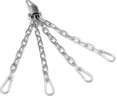 4-strängige verzinkte Stahlkette für Boxsäcke, robuster Aufhängehaken, 46 cm Länge, hält 100 kg, Silber