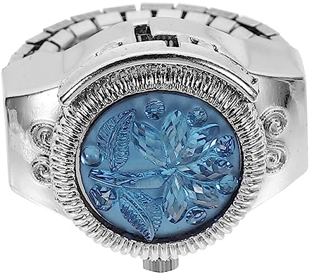 LIFKOME Dekorative Ringuhr für Damen Handgelenksschmuck aus Zinklegierung Blau Tragbar Kreatives Rosendesign für Alltag