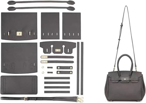 POPSEWING DIY-Ledertaschen-Set, Designer-Handtaschen für Damen, DIY-Taschen-Set für Mädchen, Nähset für handgefertigte Ledertaschen, personalisiertes Geschenk (Grau)