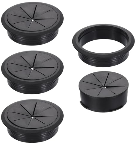 sourcing map 4 Pcs Desk Grommet, Fit 80mm/3.15 Plastic Cable Hole Cover Bulk Top Hat Grommet Desk Hole Cover for Cables Home Office, Black