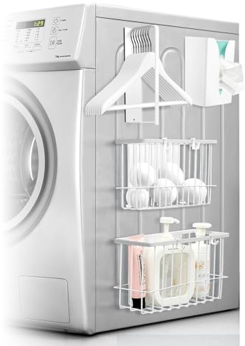 Vicenpal 4 Pcs Magnetic Laundry Storage Sets Including 2 Drying Ball Holders, 1 Magnetic Hanger Organizer and 1 Tissue Box for Household Laundry Organization and Storage