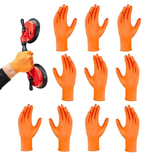 usefulbeauty 5 paia di guanti usa e getta in nitrile, guanti in nitrile arancio, lavorabili usa e getta, guanti extra resistenti, resistenti senza lattice, non polverati