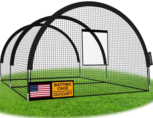 Baseball Batting Cage Net Batting Cages for Backyard Portable Pop Up Cage for Baseball and Softball 22ftx12ftx8ft with Pitching Machine Hole and Detachable Door