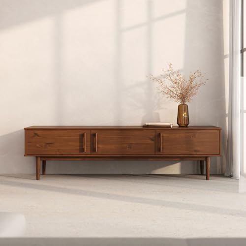 IDIMEX Meuble TV TECCA L 180 cm en Bois Massif Coloris Châtaignier avec 3 Portes, pour téléviseur jusqu'à 80, Meuble Télé avec Rangement Design Moderne