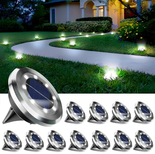 Anordsem Solarlampen für Außen Garten Wetterfest: 12 Stück Rostfreie Stähle Bodenleuchten Aussen - 8 LED Weißes Licht für Gehweg Terrasse Pool- Gartenarbeit Geschenke für Hausbesitzer