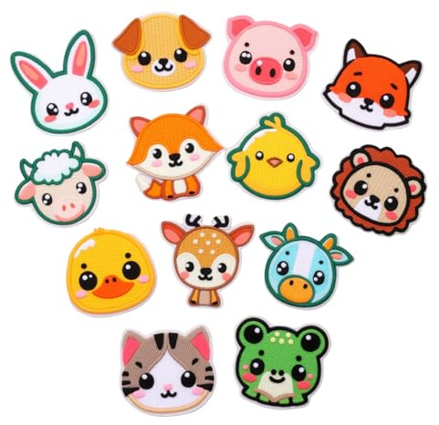 13 Toppe Termoadesive Decorative a Forma di Animali,Toppa Ricamata,per Bambini,Patch Colorate per Vestiti,Zaini,Jeans e Giacche,Adesivi da Cucire o Stirare