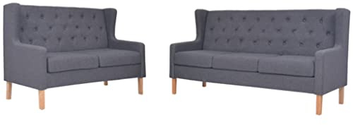 Qnhdfrt Graues Sofa-Set 2-TLG. mit Zweisitzer und Dreisitzer, Weicher Stoffbezug, Stabiler Massivholzrahmen, Einfache Montage für Wohnzimmer Lounge oder Jugendzimmer