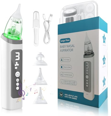 Aspiratore Nasale Neonato Elettrico - 3 Livelli e 3 Punti Silicone, Anti-riflusso, Aspiratore nasale elettrico con Display LED, Luci Colorate, Rilassante Musica,Ricaricabile USB, Pinzette
