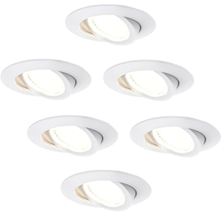 Ledvion 6er Set LED Einbaustrahler Weiss 5W Warmweiss wasserdicht IP65 | Einbaumass Ø80mm; Wasserfest fuer Bad Dusche und feuchte Innenbereiche; Integrierte LED Lichtquelle enthalten