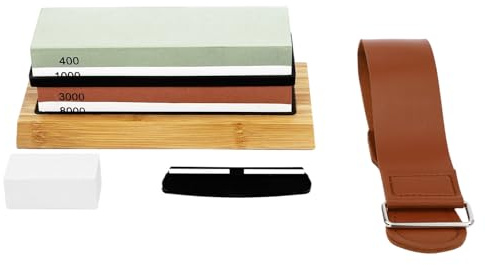 Czyurachel Schleifstein Set, Schleifstein Messer Beidseitig 400/1000 & 3000/8000, Whetstone, Wetzstein für Messer, Inkl. 2 Schleifsteine und 1 Abziehstein, 5 Farben
