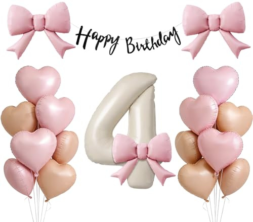 PtyPop 25 Piezas Rosa Decoracion Cumpleaños Infantil Niña 3 4 5 Años con 3 Globos rosados con nudo & 20 Globos Corazon & Guirnalda Cumpleaño, Globo de Papel de Aluminio Decoración Cumpleaños Niña (4)