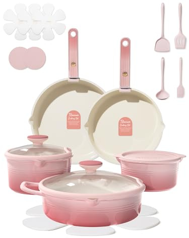 CAROTE 20pcs Titanium Cookware Set, Pots and Pans Set Detachable Handle