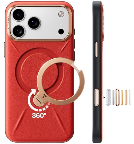 TORRAS Ostand Q3 VegSkin für iPhone 17 Pro Max Hülle(Nachhaltig Silikonleder) (360° Magnetischer Unsichtbarer Ständer) Premium Haptik Langlebig Hülle iPhone 17 Pro Max Case Edle Lederstruktur Rot