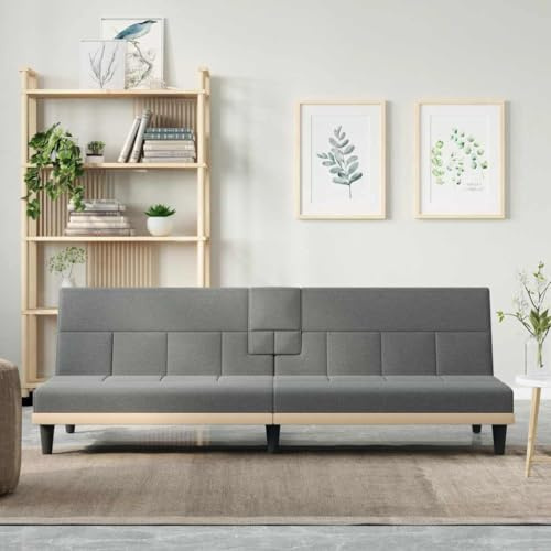 Genérico Sofá Cama con portavasos Tela Gris Oscuro,Mobiliario,Sofás,351864