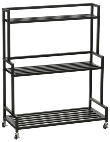 MICA Decorations Greenrax Meuble de Rangement sur Roulettes - Etagere Rangement pour Plantes Interieur, Plantes Exterieur ou Outils de Jardinage - 80 x 35 x 100 cm - Fer - Nero