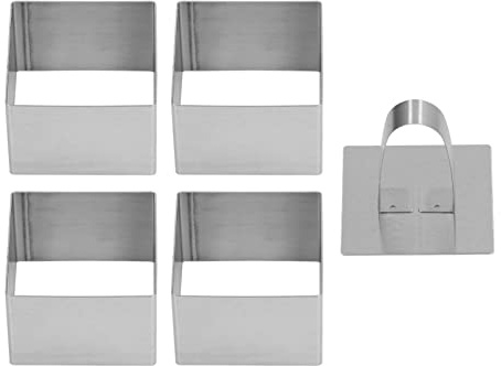 Lot de 4 mini moules carrés en acier inoxydable pour fabrication de gâteaux, mousse, crumpets, anneaux carrés, tiramisu carré avec couvercle pour gâteaux, desserts, hamburgers