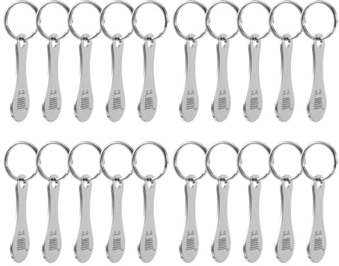 CIMAXIC 20Pcs Shopping Cart Tokens: Stainless Steel Shopping Trolley Token - Quarter Keychain Holder - Grocery Trolley Keychain - Cart Coin Key Holder for Store