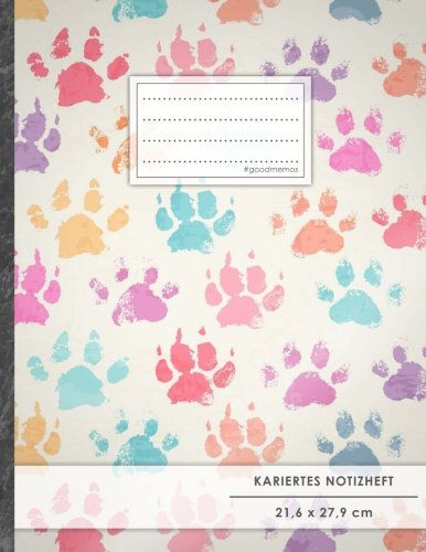 Kariertes Notizbuch • A4-Format, 100+ Seiten, Soft Cover, Register, Mit Rand, „Hundepfoten“ • Original #GoodMemos Quad Ruled Notebook • Perfekt als Tagebuch, Skizzenbuch, Notizheft, Matheheft