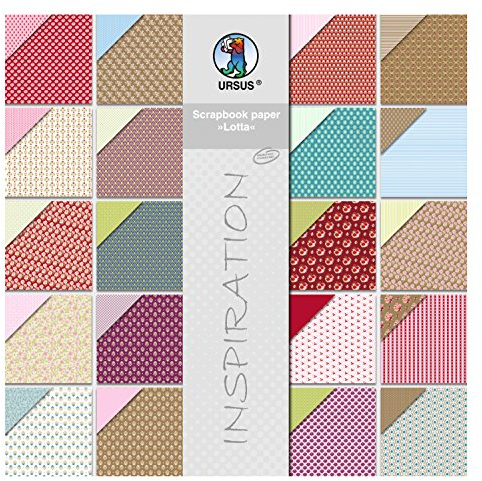 Ursus 70900099 - Scrapbook paper Block, Lotta 1, ca. 30,5 x 30,5 cm, 190 g/qm, 20 Blatt, beidseitig bedruckt, Vorder- und Rückseite in verschiedenen Motiven, säure und ligninfrei