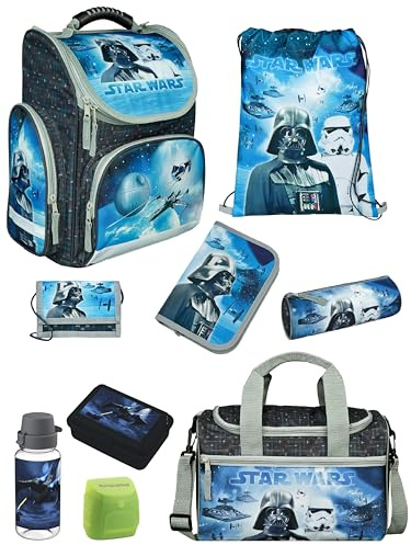 Familando - Schulranzen Set CLOU - 9-teilig mit Sporttasche - Star Wars Classic - Ergonomisch, stabil & mit gepolstertem Rücken - 930g leicht - 15L Volumen - Mit Reflektoren - ab 1. Klasse