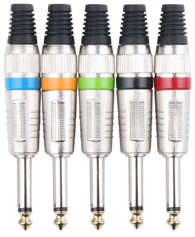Pronomic Steckerset 6,3mm Klinke 5-Stück (zur Kabelkonfektionierung, Montage, Hochwertige Spannzangen-Zugentlastung, stabiles Druckguss-Gehäuse) farbig