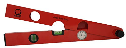 Medid MD/480000 Escuadra aluminio analógica, rango de medición de 0-220 grados, nivel analogico buscador de angulos, medidor de angulos de Precisión 0,5 grado