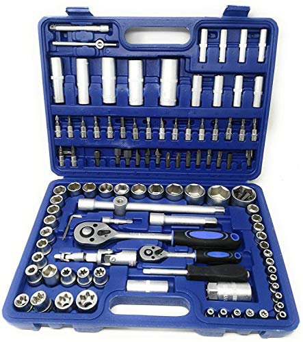 GrecoShop CHIAVI A BUSSOLA CRICCHETTO KIT SET ASSORTIMENTO DI CHIAVI 108 PZ PEZZI CHROME VANADIUM CROMO VANADIO PROFESSIONALE IN VALIGETTA ABS