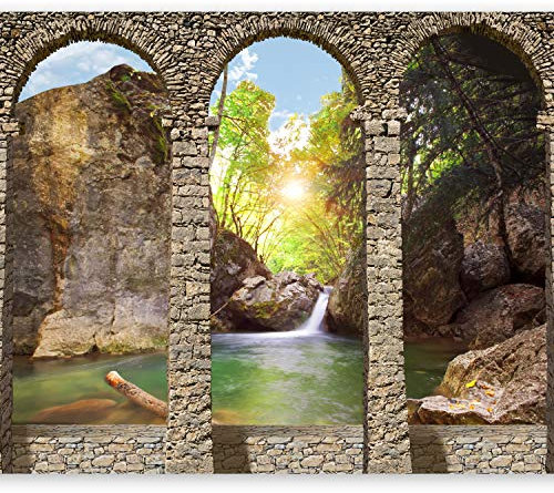 murando - Vlies Fototapete Natur 150x105cm Foto tapete Schlafzimmer Wohnzimmer Vliestapete XXL Wandtapete Motivtapeten 3d Effekt Wand Dekoration - Wasserfall Landschaft Wald Steinoptik 3d 10110904-26