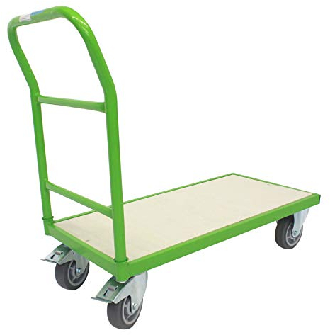 TRUTZHOLM Profi Plattformwagen mit Feststellbremsen | 100 x 52 cm Maße | Transportwagen Handwagen Magazinwagen Wagen| Traglast locker 500 kg Grün