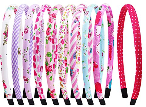 Candygirl Lot de 10 Pieces 10 mm Fille Floral Serre-tête Recouvert Coton Bandeau Cheveux Enfant Accessoire Elastique Multicolore (Style D)