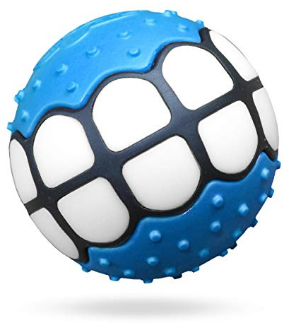 Dawg Grillz Dog Balls Toys Squeaky Fetch - Rubber Funny Ball Gifts for Large Medium Dogs (Blue White)
