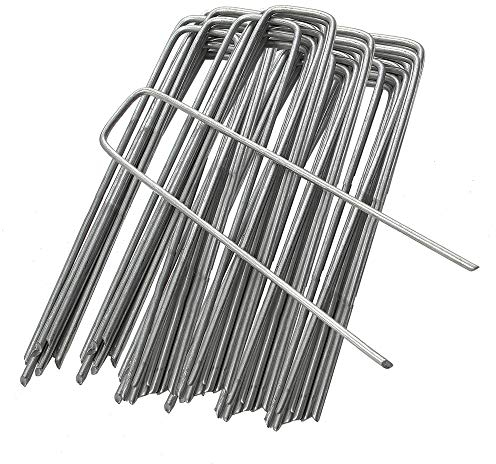 ANSIO Weed Membrane Pegs 100 Pack - 6 Inch (150mm) U-Shaped Garden Staples for Lawn & Artificial Grass - Strong Galvanized Pins for Securing Matting, Netting & Ground Fabric