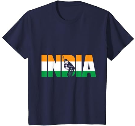 India Cricket T Shirt : Indian 2019 National Fans Jersey T-Shirt, Youth, Navy Blue, Medium