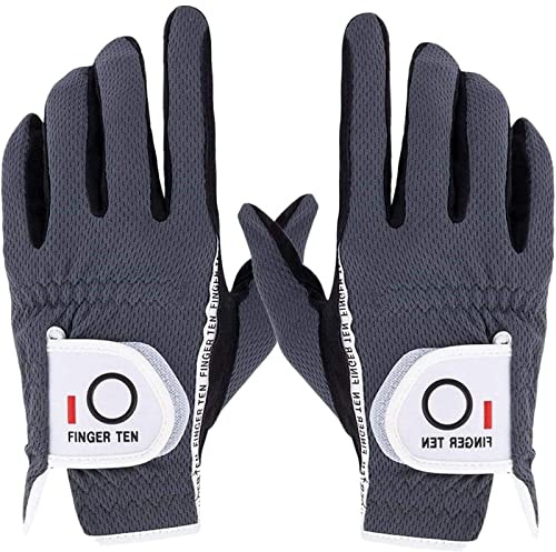 FINGER TEN golfhandskar män par vänster höger båda hand regn grepp varmt våt allväder mikrofiber golfhandskar svart grå komfort passform S M L XL GRÅ M/L