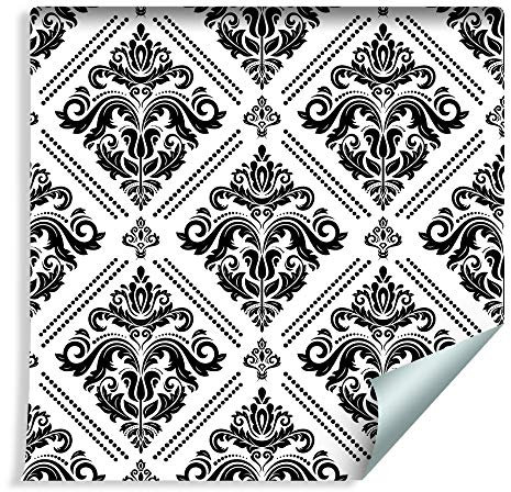 Muralo Photo Wallpaper Ornament 1000 x 53 cm Non-Woven Wallpaper Wall Wallpaper Black White Plants Living Room Bedroom Modern Murals XXL Orient Wall Decoration Abstract