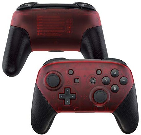 eXtremeRate Grips Case Cover für Nintendo Switch Pro Controller, Matt DIY-Ersatz Faceplate Shell & Rückseite Gehäuse Set Zubehör für Nintendo Switch Pro(Transparent Rot)-Kein Controller