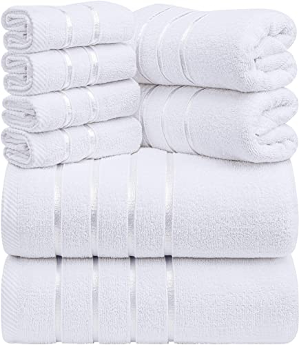 Utopia Towels - Juego de Toallas de Lujo de 8 Piezas, 2 Toallas de Baño, 2 Toallas de Mano y 4 Paños de Lavado, Juego de Toallas Altamente Absorbentes 97% Algodón Ring Spun(Blanco)