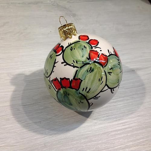 Petra d'amuri Pallina di Natale con Fichidindia in ceramica siciliana, Hand Made in Sicily