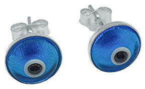 MYSTIC JEWELS - Pendientes Mal de Ojo turco pequeño en cristal - Plata de Ley 925