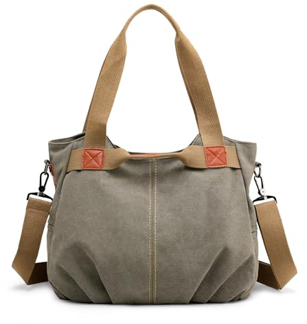 DIRRONA Bolso Bandolera Mujer de Lona, Bolso Multibolsillos de Gran Capacidad para Trabajo, Viaje y Uso Diario