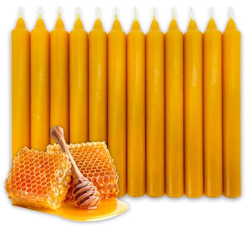 LAMARE Bienenwachskerze Leuchterkerze 100% Natürlich (12 Einheiten - 20 Länge - 2 Durchmesser) - OHNE PARAFFINE - Honigkerzen - Handgefertigt 100% Handwerklich.