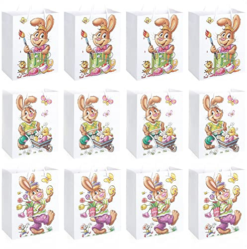 com-four® 12x Ostertasche mit Motiv, Papierbeutel zum Befüllen | Ostertüte für Geschenke und Ostereier - Geschenktasche aus Papier mit Tragekordel im Osterdesign