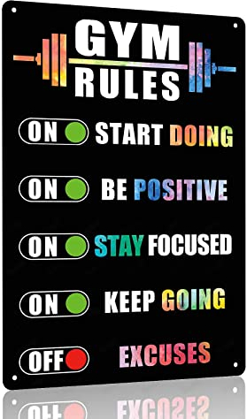 Gocolt Gym Rules Signs – Übungsposter – No Start Doing No Be Positive No Stay Focused No Keep Going Off ExCUSESHome Gym Yoga Room Hängendes Dekoratives Schild – Für Männer Höhle Bar Garage Schild