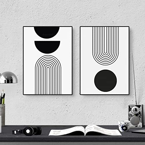 2er Abstrakt Poster Set Wandbilder Bilder Schwarz Weiß Bilder Set Moderne Leinwand Wohnzimmer Kunst Linie Wandposter OHNE Rahmen Schlafzimmer Decor (50x70 cm)
