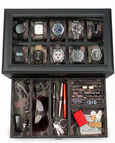 HOUNDSBAY Yachtsman Große Uhrenbox, Schmuck-Organizer für Herren, Camouflage-Geschenke für Männer, Schmuckkästchen, Uhren-Display und EDC-Aufbewahrungsschublade, Uhrenetui