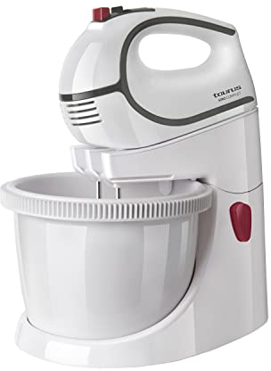 Taurus - Batidora Amasadora Repostería Giro Complet 500W | Acero inoxidable | Movimiento orbital | Capacidad 2.5L | 5 funciones + turbo | Bol Apto Lavavajillas | Accesorios: amasador y batidor