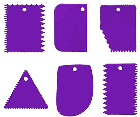 6 Stück Teigspachtel Set, Teigschaberkarte Kuchenschaber Zahnspachtel Tortenglätter Spachtel für Kuchen, Gebäck, Zuckerguss, Brotbacken (Lila)