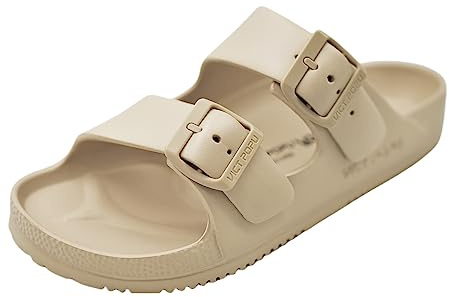 VICT POPU Pantoletter dam med fotbädd sandaler platta halkfria sommar badtofflor casual EVA glid vuxen tofflor, Beige, 41 EU