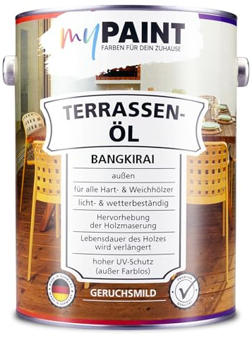 myPaint Terrassenöl Bangkirai 2,5 Liter Holzöl außen für Holzschutz und Pflege von Terrassen, Gartenmöbeln und Dielen, Teakholz Öl außen für langlebige Holzoberflächen