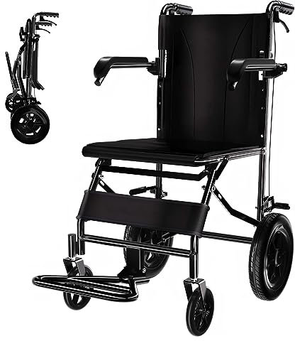 GHBXJX Ultraleicht Rollstuhl Leicht Faltbar Reiserollstuhl, Transportrollstühle mit Bremse, Rollstühle für die Wohnung, Kleine Räder, Sicherheitsgurt, Schwarz, 15 kg